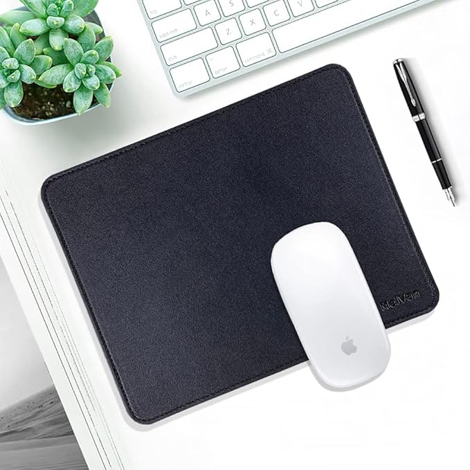 MelVan PU Leather Mouse Pad with Stitched Edge, Wood Mousepad, Waterproof Gaming Mouse Pad Mat for Computers, Laptop, Office & Home, 10.2" x 8.3", 1 Pack (Black)