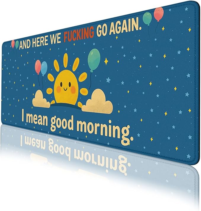 Funny Morning Desk Pad Mouse Pad Cartoon Cute Sun Cloud Stars Extended Gaming Mouse Pad Mat with Stitched Edge Non-Slip Base Big Mousepad 31.5"x11.8"