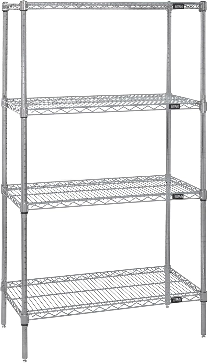 Quantum Storage Systems WR86-1836S Starter Kit for 86" High 4-Tier Wire Shelving Unit, Stainless Steel Finish, 800 lb. Per Shelf Capacity, 18" Width x 36" Length x 86" Height