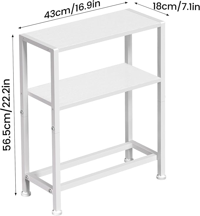 Narrow Side Table Set of 2 for Small Space, 2-Tier Small End Table with Shelf Holder, Slim Nightstand, Skinny Snack Couch Table in Living Room, Bedroom, Study, Kitchen and Balcony (White)