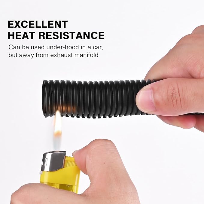 10ft - 3/4 inch Flame Retardant Split Wire Loom Tubing with Installation Tool - Flexible Wire Covers Cord Protectors - Black