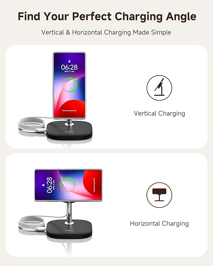 Magnetic Charger for Samsung Galaxy S26 Ultra/S26+/S26/S25/S24/Z Flip7/Z Flod7 & iPhone Air/17-12 Series, Detachable Wireless Charging Station Compatible with MagSafe