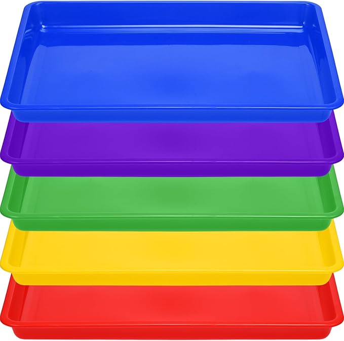 Hoteam 10 Pcs Flat Storage Organizer Tray Bin Paper Tray for Classroom Plastic Stackable File Organizer for School Office Teacher Book Organization(Multicolor,16.14 x 11.81 x 1.38 Inch)