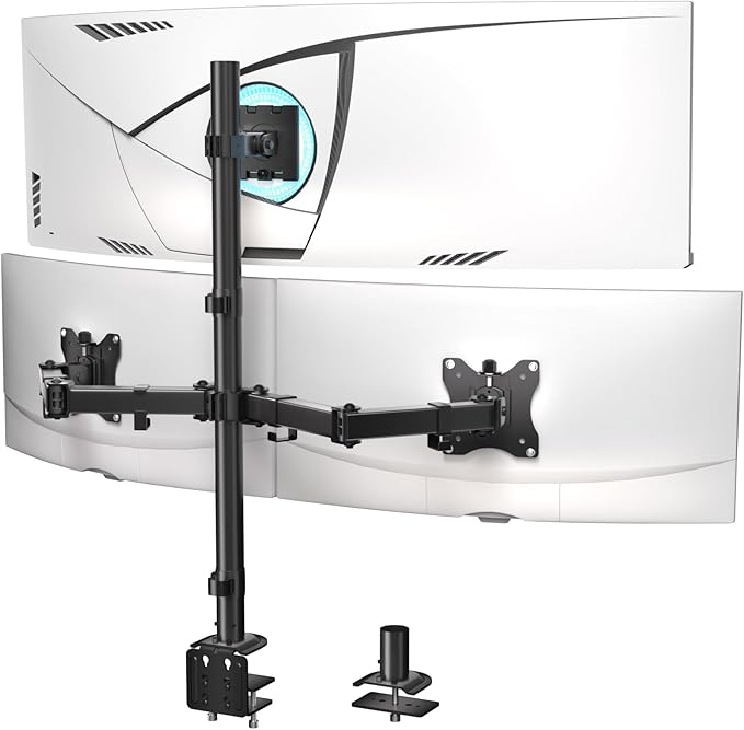 WALI Triple Monitor Mount for up to 49 inch Ultrawides on Top Bracket and 32 inch Screens on Side Brackets, Extra Tall 3 Monitors Desk Mount, Heavy Duty Monitor Arm up to 44 lbs (M003-P), Black