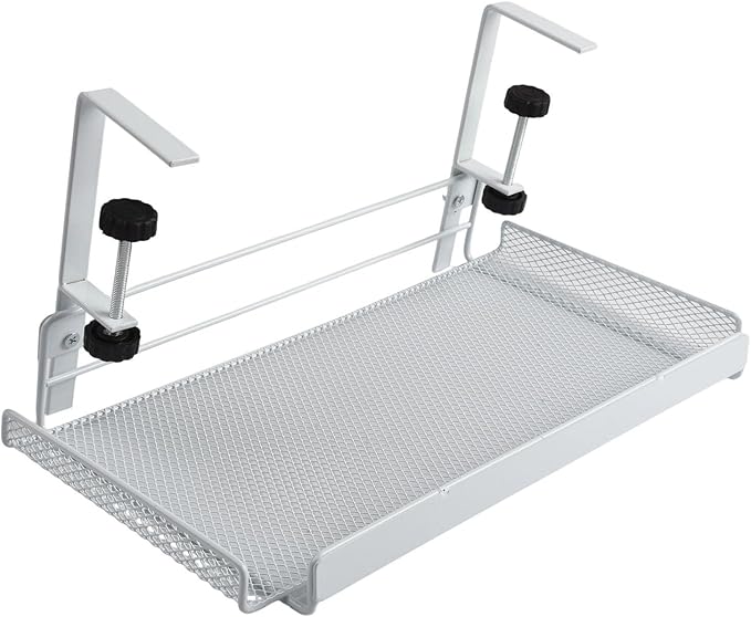 Adjustable Under Desk Cable Management Tray, 4.5-8.5cm Height Carbon Steel Wire Organizer Shelf for Office Home, No Drill Hanging Cord Holder Rack, Black or White(White L)