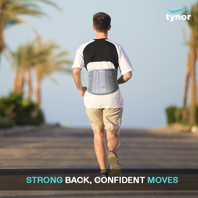 TYNOR Lumbar Support Belt Breathable Compression Lower Back Brace, Adjustable Waist Lumbar Support Brace for Men & Women, Herniated Disc, Sciatica, Back Pain & Heavy Lifting (XL, Grey)