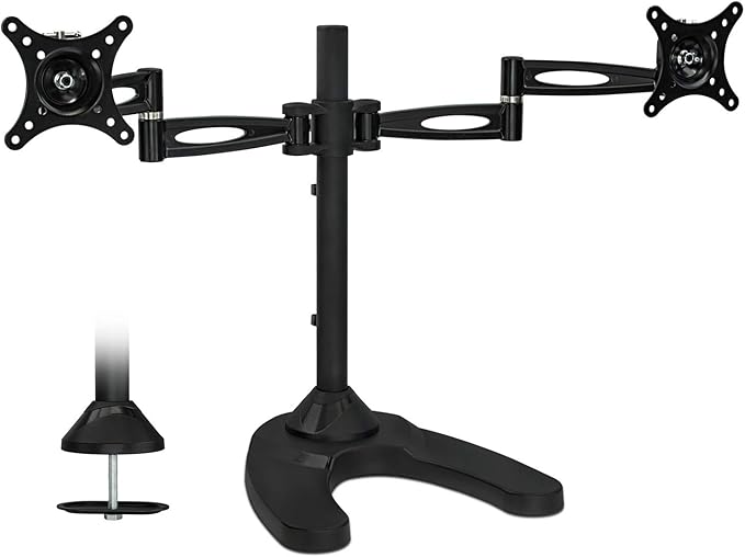 Mount-It! Dual Monitor Stand for Desk, Adjustable Monitor Stand for 2 Screens up to 27", 22 lbs Each, VESA 75x75 100x100, Full Motion Arms, Free Standing Base or Grommet Mount, MI-792
