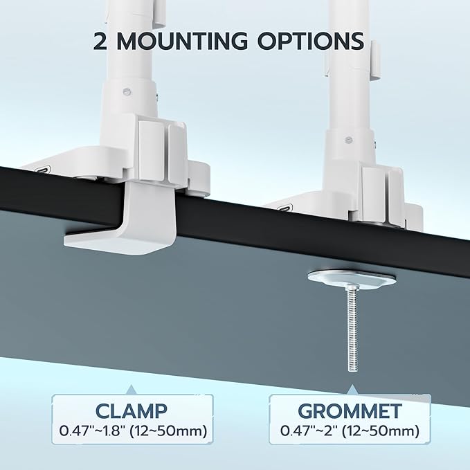 ARES WING Dual Monitor Mount for 17-49 Inch Ultrawide Heavy Duty Curved Screen Stacking, Computer Monitor Arm Desk Mount with USB, Gas Spring Adjustable Vesa Stand, White