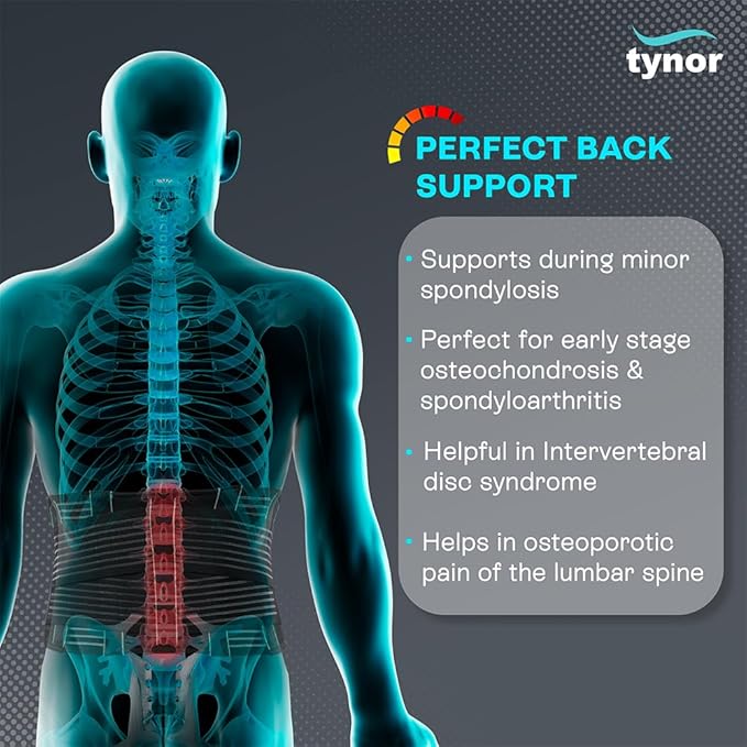 TYNOR Back Brace for Lower Back Pain with Lumbar Pad for Men & Women, Breathable Lumbar Support Brace with Adjustable Straps for Herniated Disc, Scoliosis & Lifting (XL, Premium Black)