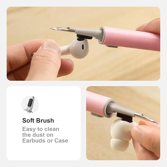 Hyashee Cleaner Kit for Airpods Pro 1 2 3 Multi-Function Cleaning Pen with Soft Brush Flocking Sponge for Bluetooth Earphones Case Cleaning Tools (Pink)