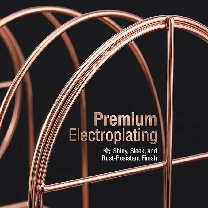 File Sorter Organizer, 5 Section Magazine Holder Rack, Desktop Round Wire Book Stand for Mail, Paper, Document, Folder, Record and Desk Accessories, Rose Gold