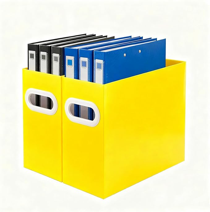 Yellow Cardboard File Organizer, Storage Box for Hanging File Folders Letter Size, Portable Document Organizer with Handle for Home, School, or Office