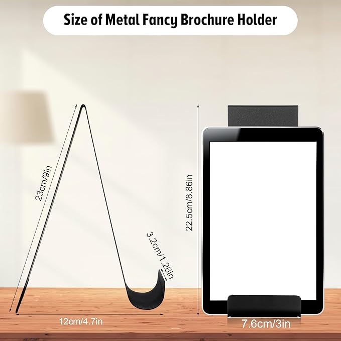 4 Pack Black Metal Brochure Holder, 8.9" Fancy Vertical Display Stand, Black Heavy Duty Elegant Flyer Brochure Holder Stand for Table Menus, Pamphlets, Countertop Literature Organizer