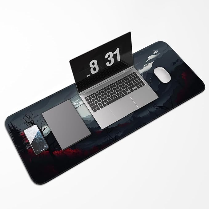 Gaming Mouse Pad, Non-Slip Rubber Bottom with Stitched Edge Desk Mouse Pad for Work, Home, Gaming, 31.5 x 11.8 Inch, Red Moon