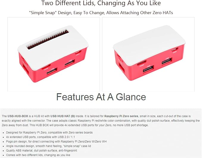 USB HUB Box Kit with USB HUB HAT Board and ABS Case for Raspberry Pi Zero 2 W/Zero 2WH/Pi Zero/Zero W/Zero WH,with 4X Extended USB Ports Compatible with USB 2.0/1.1