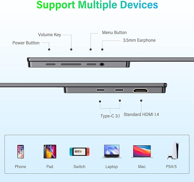 InnoView 2K Portable Monitor for Laptop 15.6" QHD 100% sRGB with Protective Sleeve, Built-in Speaker USB C Standard HDMI Ultra-Slim Travel Monitor for Laptop MacBook Phone PS5 Xbox Switch