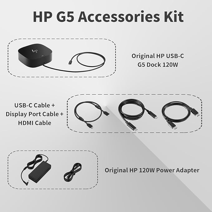 HP Docking Station for Laptop Dual Monitor,HP USB-C G5 Dock with 120W AC Adapter,Bundle with USB-C/HDMI/DP Cables (Renewed)