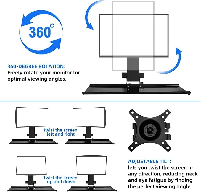 All-in-One Monitor Wall Mount with Keyboard Tray Set for Mac mini/Small PCs | Monitor and Keyboard Wall Mount Fits 17"-32" Screens VESA 75/100 | Foldable 26" Platform with Integrated Mouse Space