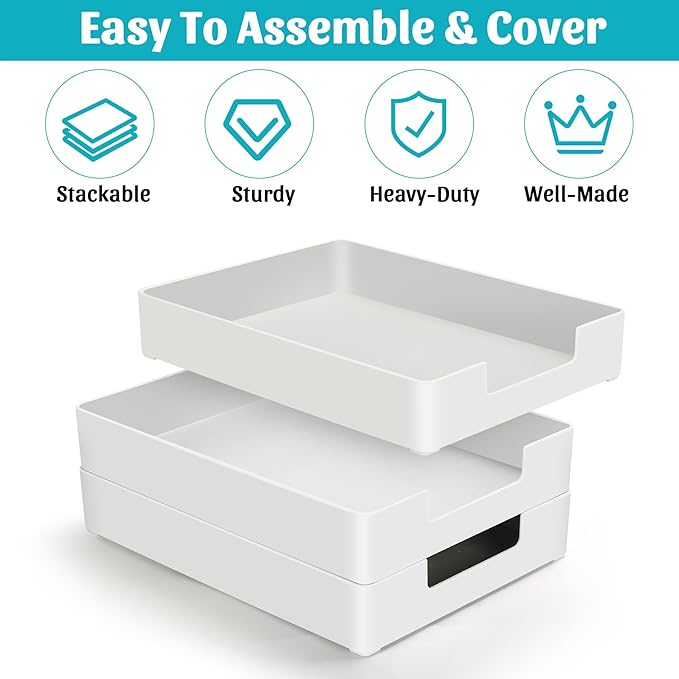 Letter-Size Tray Desk Letter Tray Paper Tray, Sturdy Heavy-Duty Plastic Printer Paper Tray, Single-Tier Stackable File Storage Organizer for Office Home (White)