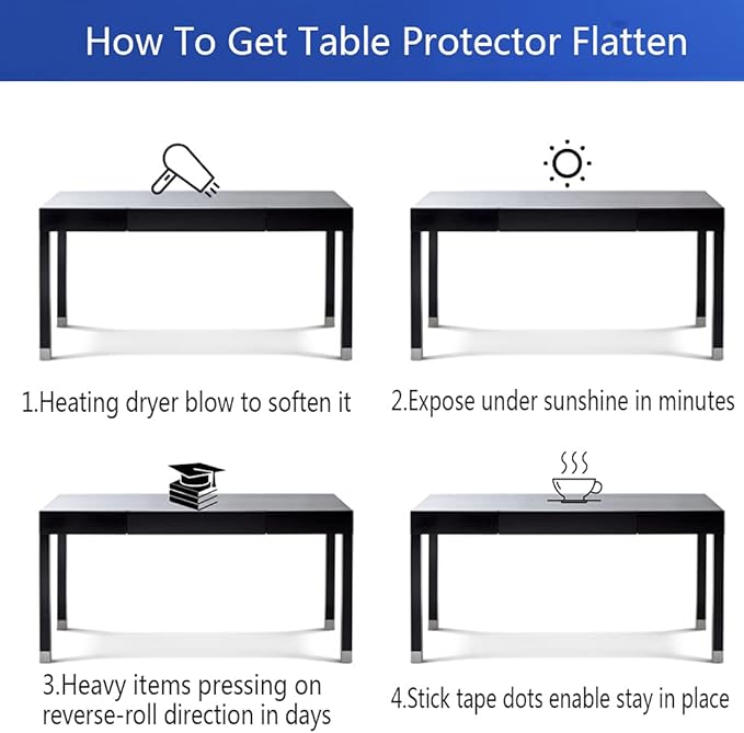 Multisize Clear PVC Table Cover Protector 24x55 in Water Resistant Plastic Desktop Topper Rectangular Vinyl Tablecloths for Dining Room Table Non-Slip Desk Pad for Coffee Table/Writing Desk Floor Pad