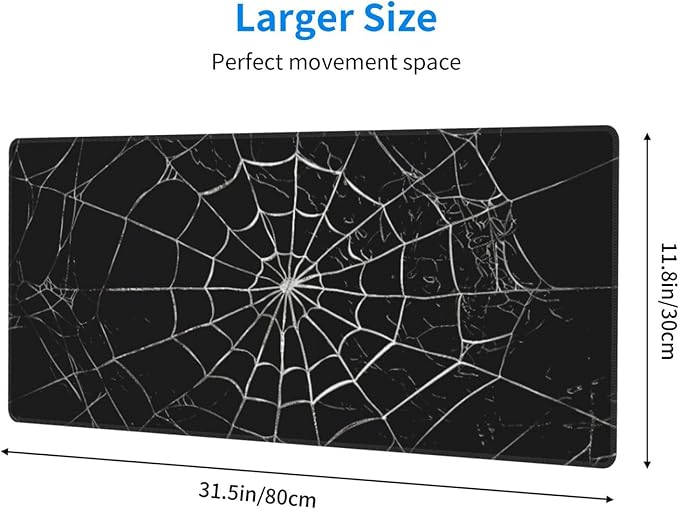 Spider Web Black Large Mouse Pad & Desk Mat Extended Mousepad with Stitched Edges Non-Slip Rubber Base Laptop Computer Keyboard Pad for Gaming, Office & Home Decor, XL - 31.5" X 11.8"