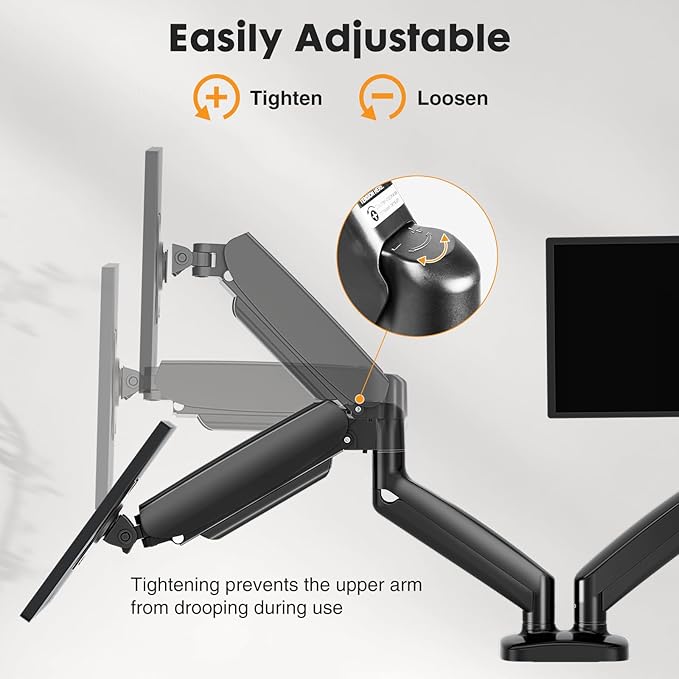 DUMOS 2Pcs Dual Monitor Mount for Desk, Gas Spring Monitor Arm for 2 Monitors Max 32 Inches, Fully Adjustable Double Monitor Mount, VESA Mount with C-Clamp/Grommet Base, Holds Screen 17.6 lbs