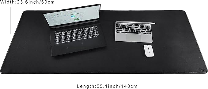 Vyaaa 55" x 24" PU Leather Desk Mat, Large Mouse Pad, Desktop Protector Cover, Writing Pad and Blotter, Desk Mats on top of Desks for Home or Office (Black)