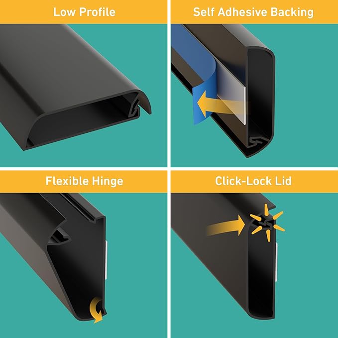 D-Line TV Wall Mount Cord Hider, Hide Mounted TV Cables, Wire Covers, Self Adhesive Cover for Cords, Paintable, Low Profile, Seamless Cable Raceway - 2.36in W x 0.59in H x 39in L - Black