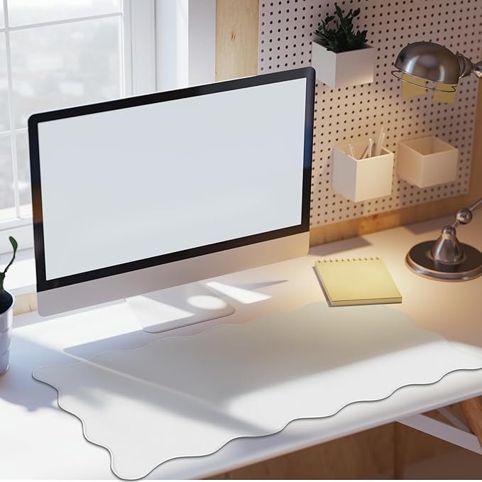 Hahafelt Scalloped Desk Mat Large Desk Pad Cute Coquette Table Mat Aesthetic Preppy Table Make up Pad Nonslip 2026 Graduation Gift with Stitching Waterproof Gaming(White,31.5 x 15.8 Inches)
