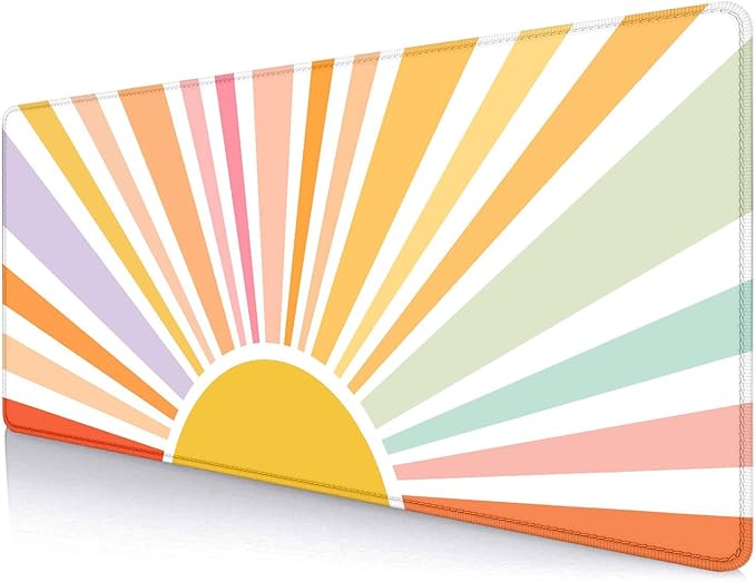 Rainbow Large Desk Mat, Sun Extended Mouse Pad for Laptop, Aesthetic Art Desk Pad Cute, Pink Orange Large Mousepad, Computer pad, Sunrise Desktop Mat for Office Home, Gift for Kids Girly Fresh