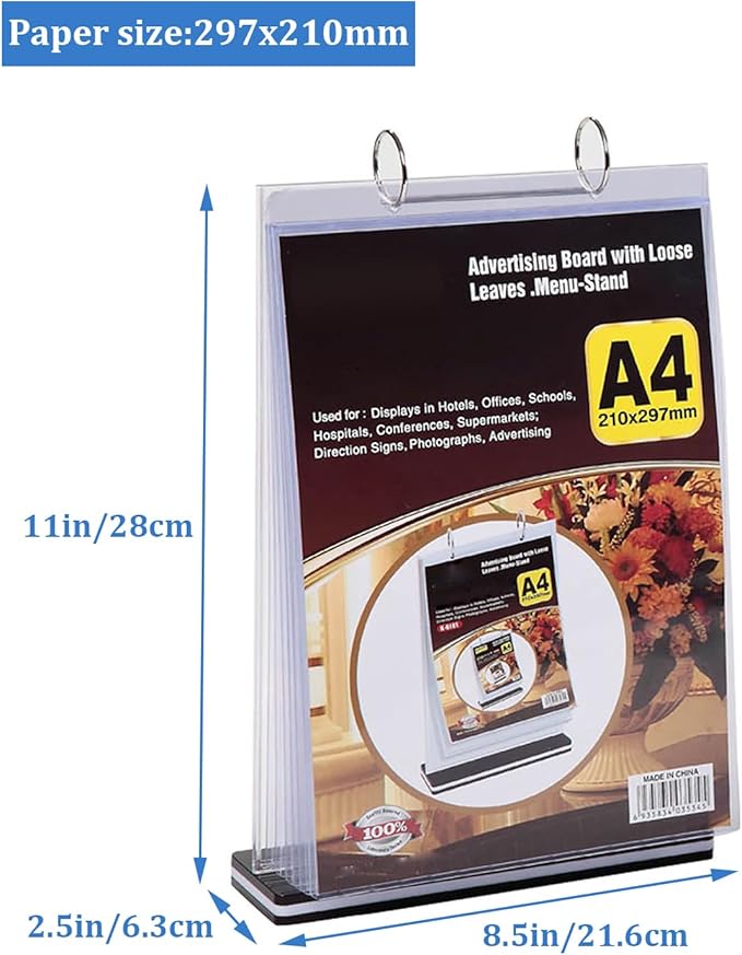 A4 T-Shaped Multi-Page flip Acrylic Sign Holder 6 Pages(12 Sides) menu/Photo/Advertising/Drink Display Stand 8.5x11inches