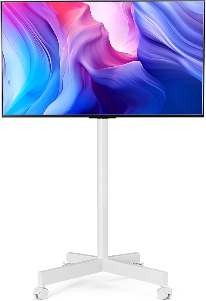 Mobile TV Cart Rolling TV Stand for 23-65 Inch Screen Outdoor TVs up to 110lbs, Height Adjustable Portable AV Cart with Wheels and Tilt Mount, Outdoor TV Stand Mount, Max VESA 400x400mm, White