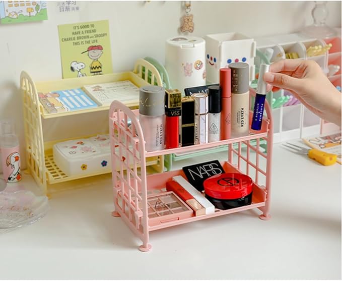 UnnFiko 2-Layers Table Shelf Organizer, Adjustable Plastic Storage Rack Shelf Square Basket Desk Stand Table Storage Organizer Shelves (Deep Purple)