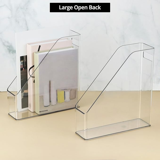 QWORK Clear Acrylic Magazine File Holder, 2 Pcs, 10.24” X 9.45” X 3.54”, Reliable and Sturdy