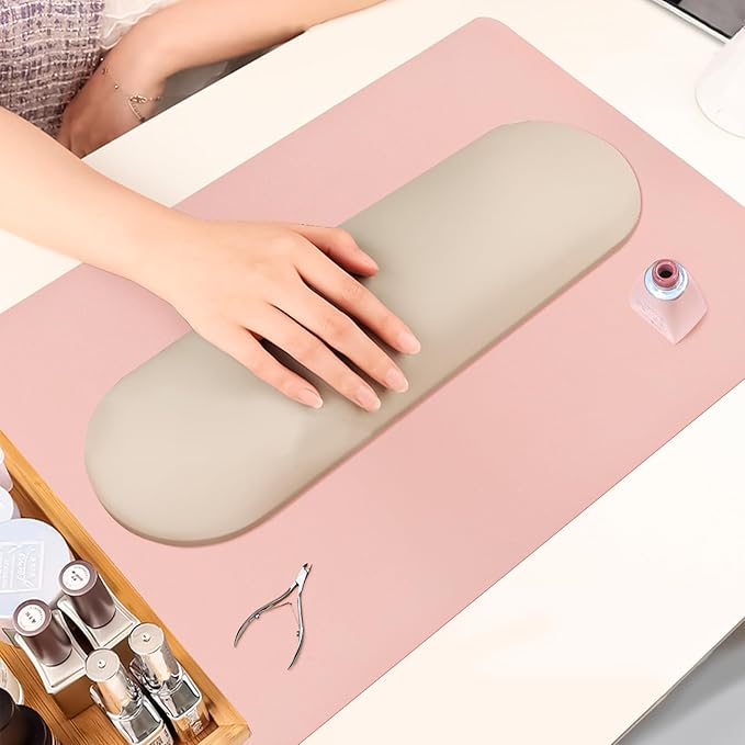 Adorila Pink Nail Art Table Mat, Large Multipurpose Waterproof Heat Resistant PU Leather Place Mat, Non-Slip Desk Pad for Desk & Office & Dinning Table (31.4" x 15.7")