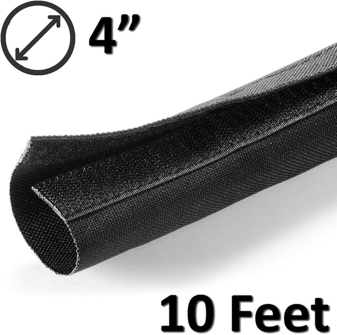 Electriduct 4" Hook and Loop Nylon Fast Wrap Sleeve Cable Management - 10 Feet - Black