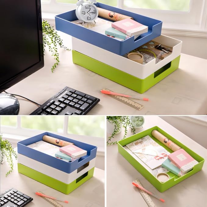 Desk Letter Tray, 2 PCS A4 Size Plastic Stackable File Document Organizer, Office Desktop File Paper Holder, Anti-Skid Stacking Support for Office Supplies (2X Off-White)