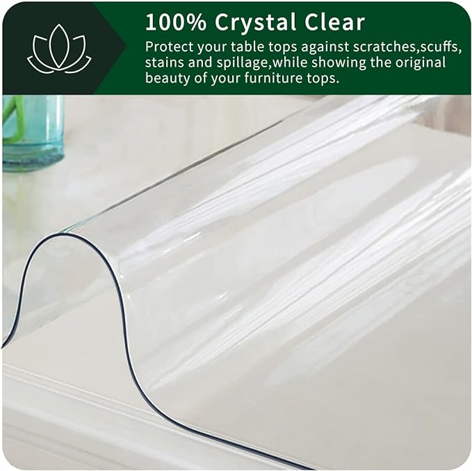 Clear Vinyl Plastic Tablecloth Long PVC Table Protector Waterproof Wipeable Rectangle Conference Table Wedding Buffet Table Dining Tabletop Topper Mat Pad Wood Marble Furniture Protection 36x120 Inch