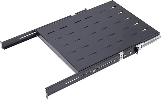 1U Sliding Shelf Tray 19in Mount Keyboard Shelf Tray, Adjustable Depth 22 to 26.75in Sliding Tray for Server Rack/Cabinet Steel Pull Out Drawer for Racks 250LB Weight Capacity(SLD-1U22-26.75)