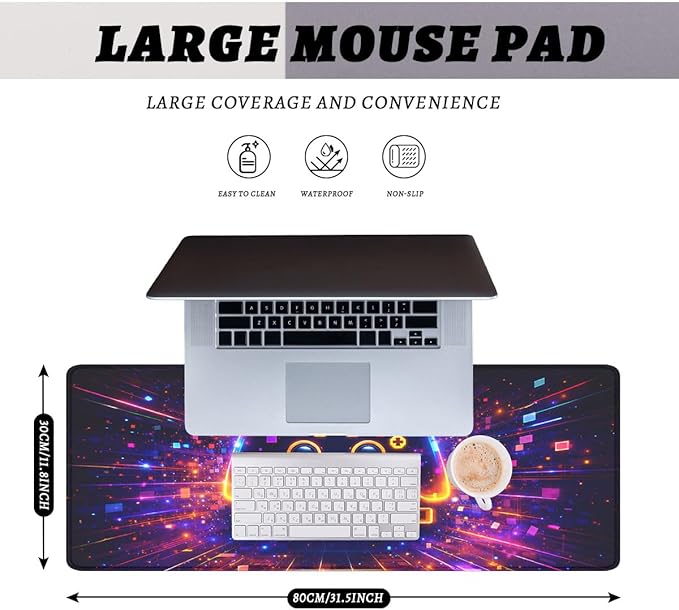 Gaming Controller Mouse Pad, Neon Loading Gaming Desk Mat with Stitched Edges,Non-Slip Waterproof Rubber Base Mouse Mat, 31.5x11.8in Mouse Pads for Desk Home Office Gaming