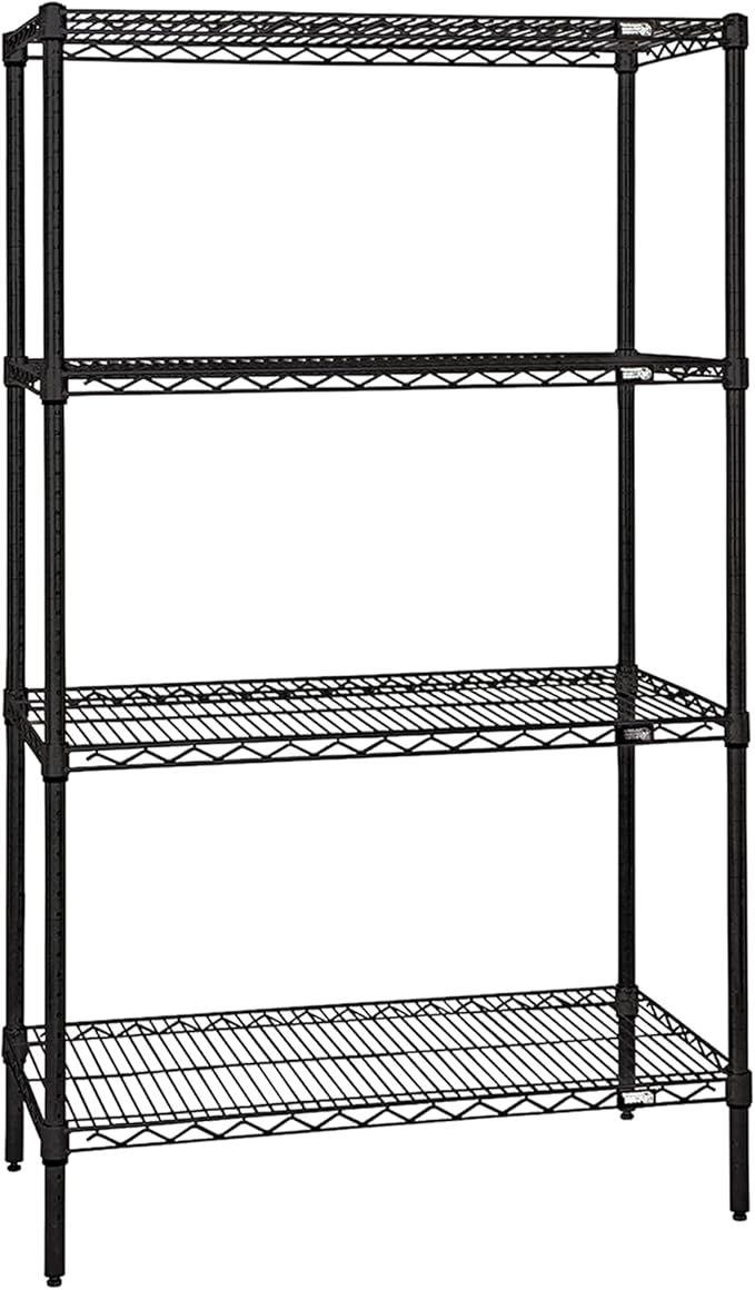 Quantum Storage Systems WR86-3072BK Wire Shelving Starter Kit, 72" W x 30" D x 86" H, 600 lbs Capacity, Carbon Steel, Epoxy Coated, Black, NSF