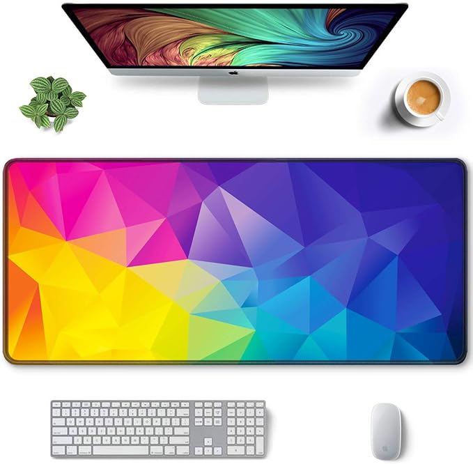 Auhoahsil Large Mouse Pad, Full Desk XXL Extended Gaming Mouse Pad 35" X 15", Waterproof Desk Mat with Stitched Edges, Non-Slip Laptop Computer Keyboard Mousepad for Office and Home, Rhombus Design