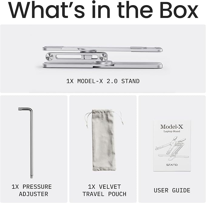 Model-X 2.0 Laptop Stand, Laptop Stand for Desk Adjustable Height, 360 Rotating Laptop Riser Aluminum Portable Foldable Computer Stand for MacBook Pro Air 10–17 inches (Polar White)
