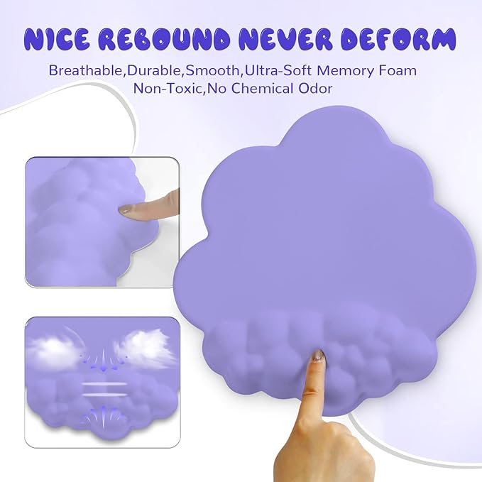 5 in1 Cloud Mouse Pad,Keyboard Wrist Rest,Mouse Wrist Rest Support,Mouse Pad Wirst Rest and Leather Coaster Set with Office Desk Mat,Memory Foam Ergonomic Easy Typing Pain Relief for Office and Home