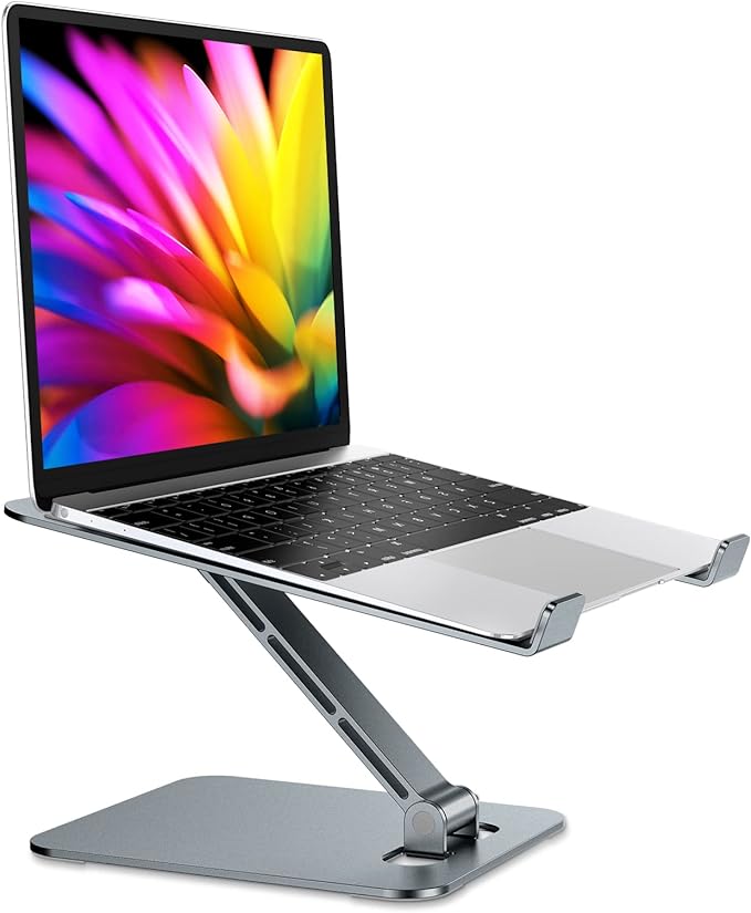 RIWUCT Foldable Aluminum Alloy Laptop Stand for Desk, Height Adjustable Ergonomic Computer Stand, Portable Laptop Riser Holder Notebook Mount Compatible with MacBook Pro Air/HP/Dell 10-16", Gray