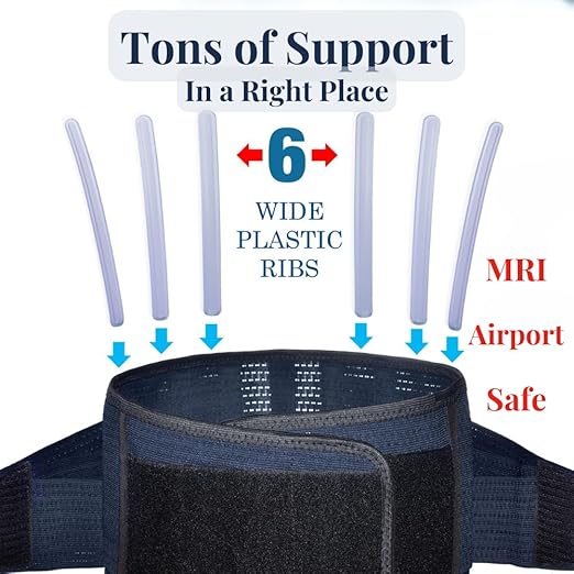 AVESTON Back Support Lower Back Brace for Back Pain Relief: Thin Breathable Rigid 6 ribs Adjustable Lumbar Support Belt for Men/Women Keeps Spine Straight and Safe – XLarge