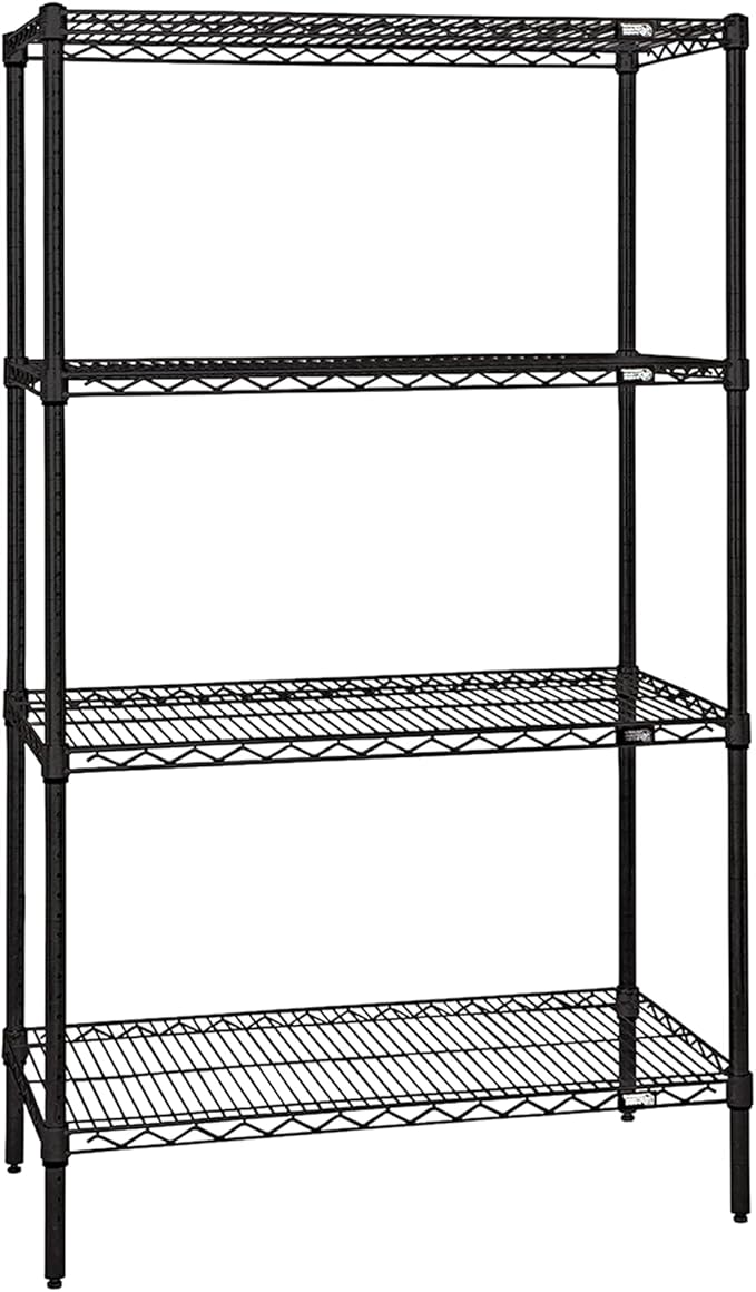 Quantum Storage Systems WR63-3072BK Wire Shelving Starter Kit, 72" W x 30" D x 63" H, 600 lbs Capacity, Carbon Steel, Epoxy Coated, Black, NSF