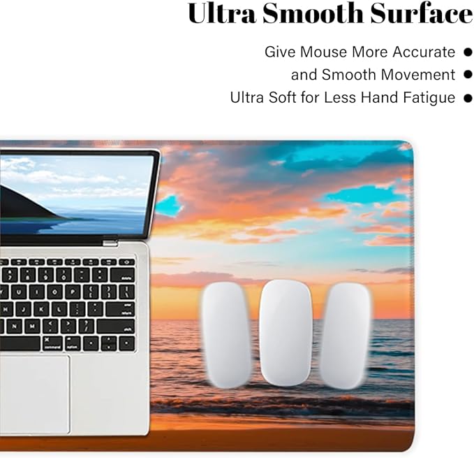 Sunset Beach Palm Large Mouse Pad Non-Slip Rubber Long Gaming Desk Mat Big Computer Keyboard Mousepad Waterproof Protector Wristing Pad for Gaming Office Home Decorative 31.5 X 11.8 Inch