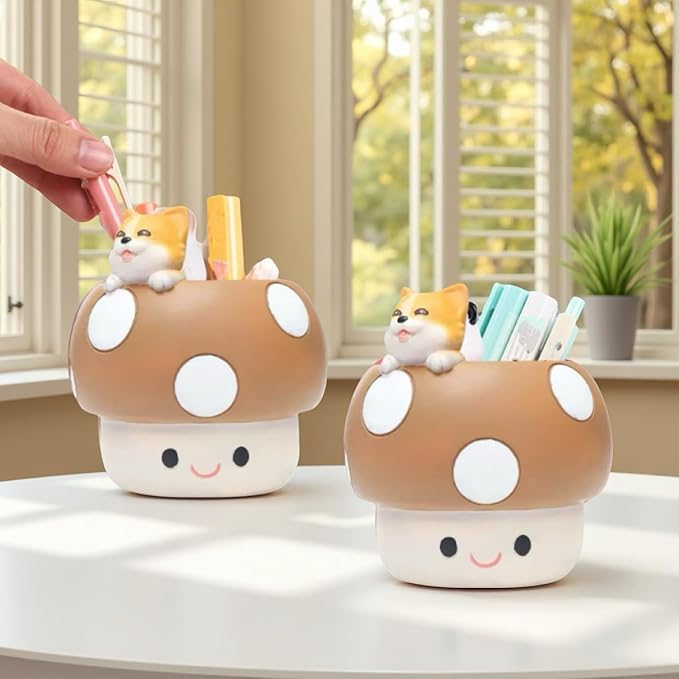 Cute Small Pen Pencil Holder, Kawaii Resin Cat Dog Dinosaur Rabbit Animal Paper Clip Toothbrush Mini Storage Organizer Office Desk Decorations