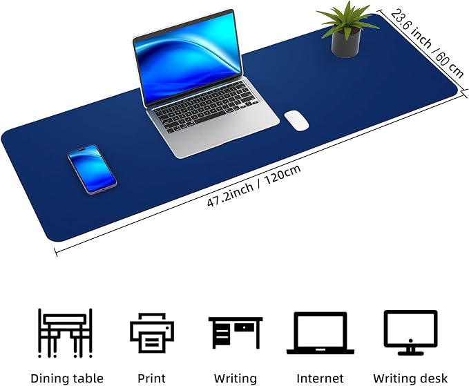 AFIING Cork Desk Mat 47" x 23.6", Dual-Sided Natural Cork & PU Leather Desk Pad, Non-Slip Waterproof Large Mouse Pad for Office, Home & Gaming (Sapphire Blue)